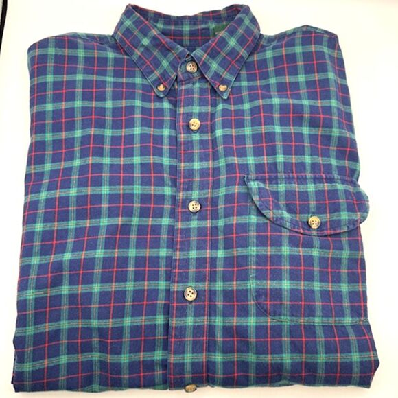 ORVIS Mens LS Button Down Shirt SZ L Blue-Green-Red Plaid Cotton & Wool Outdoors - Picture 1 of 11